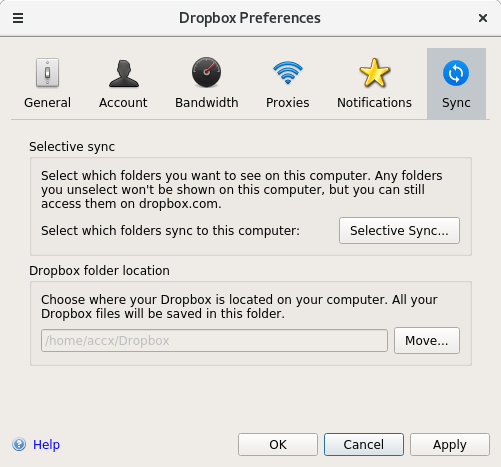 Dropbox preferences screenshot